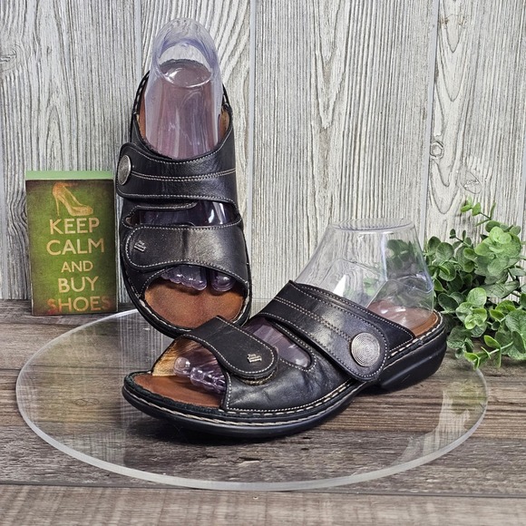 Finn Comfort‎ Black Leather Comfort Sandals EU 39 D US 8.5 D Adjustable Straps